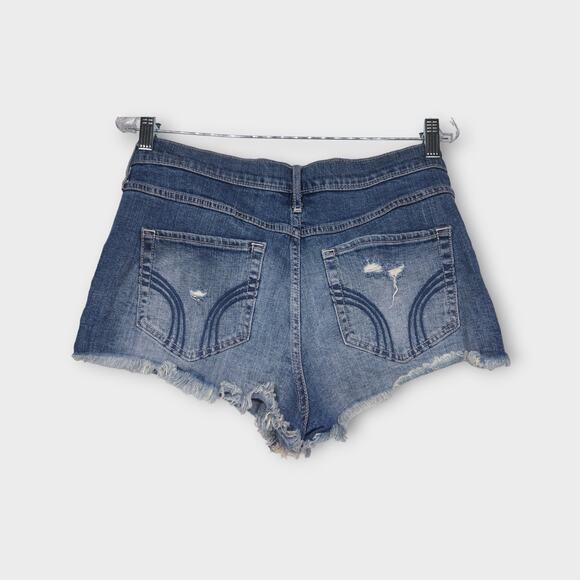 Womens Hollister Short-Short High Rise Raw Hem Blue Jean Shorts Size 11 W30 - Picture 4 of 5